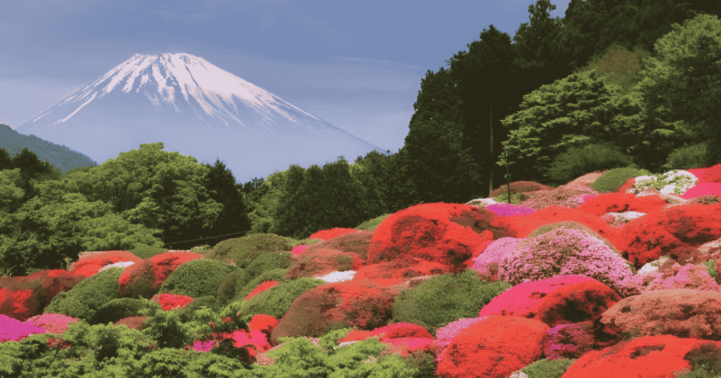 Mt. Fuji and azaleas at Odakyu Yamano Hotel