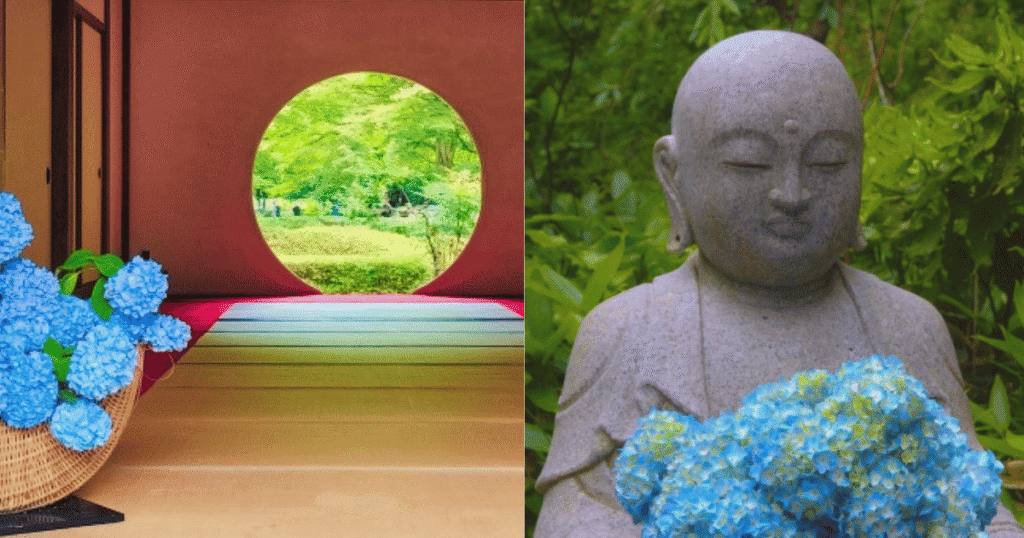 The famous circular window & The adorable Jizo stone statue