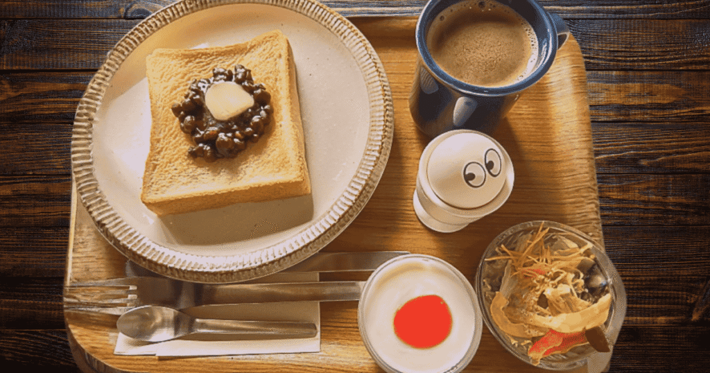 Kissa Morning’s breakfast set upgraded with ogura red bean paste.
